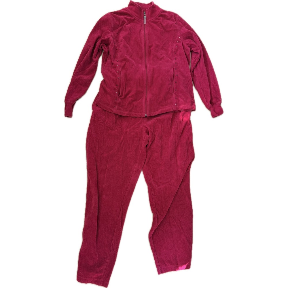 Koret Petite Pink Corduroy Velour Tracksuit Set Zip Jacket & Pants PM Magenta